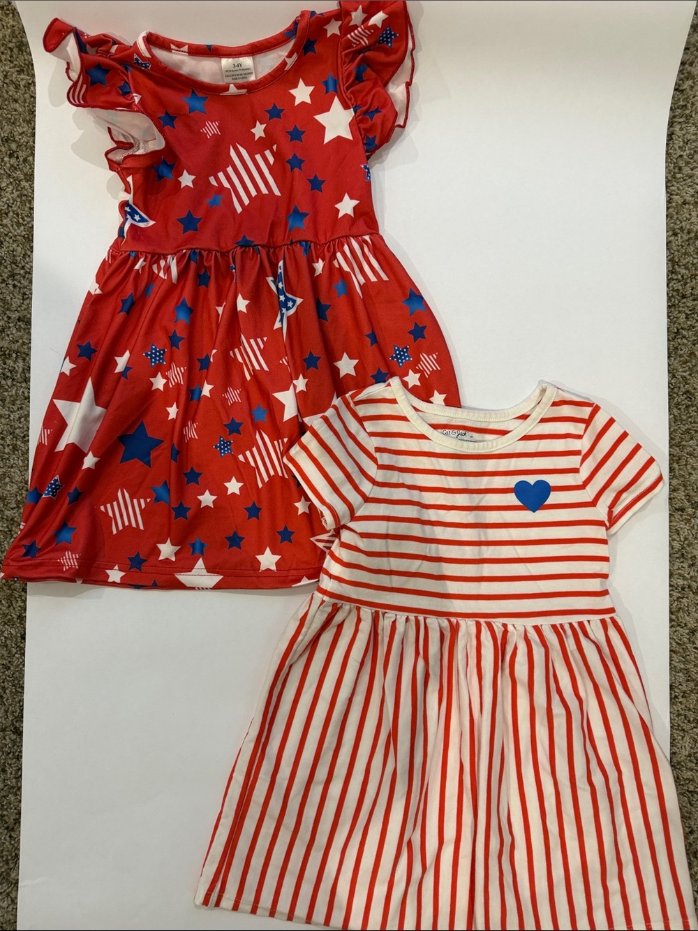 Cat & Jack Red Star Print and Red-Striped Dress Set with Blue Heart Accent